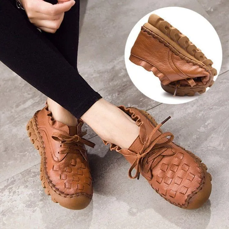 Women's Casual Shoes GCSGR24 Handmade Leather Flat Loafers