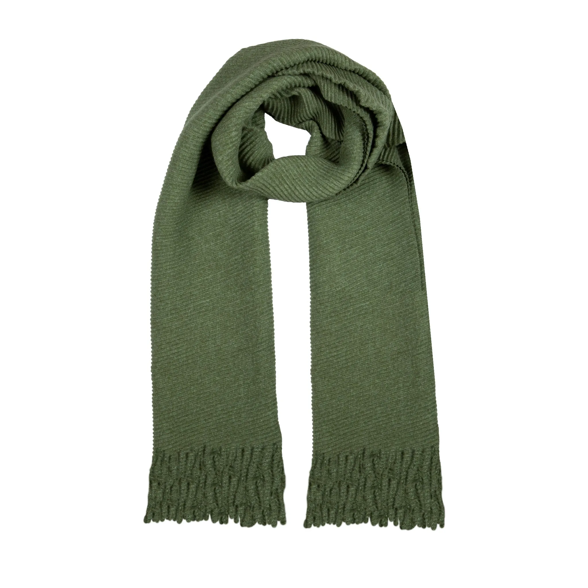 Women’s Pleated Plain Scarf with Tassels